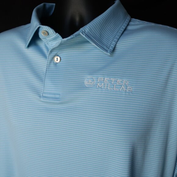 Peter Millar Summer Comfort Lt Blue Striped Stretch Performance Polo (XXL) SOFT - Picture 6 of 8